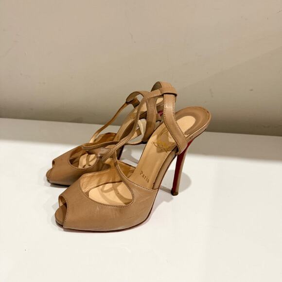 Christian Louboutin Jenlove Alta Leather Platform Slingback Pumps Beige EU 36.5 - Picture 2 of 7